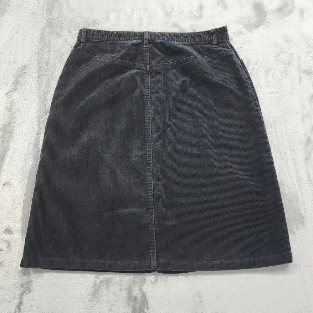 Vintage Eddie Bauer Skirt Size 8 Black Corduroy Pencil Front Slit Pockets Preppy